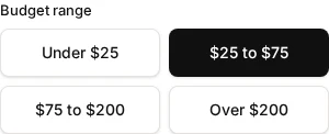 Budget range choices: Under $25, $25 to $75, $75 to $200, and Over $200